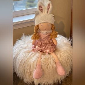 Adorable Doll with Bunny Hat and Pink Dress